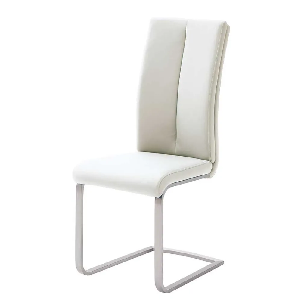 Wohnen Stühle|Küchenstühle*Freischwinger mit aufgesetzten Kissen in Weiß Briston Kunstleder (4er Set)