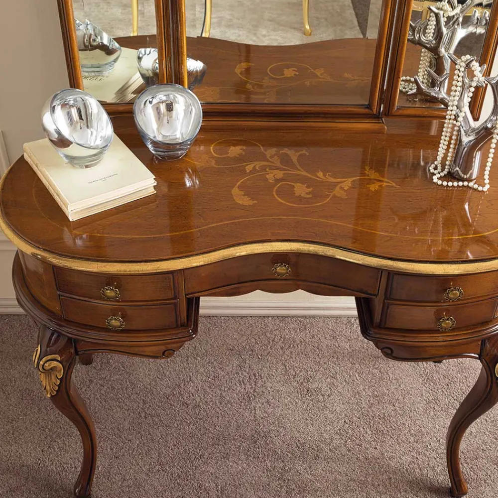 Wohnen Italienische Möbel|Schminktische*Frisiertisch & Hocker im Italienischen Stil - Carlenna (zweiteilig)