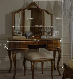 Wohnen Italienische Möbel|Schminktische*Frisiertisch & Hocker im Italienischen Stil - Carlenna (zweiteilig)