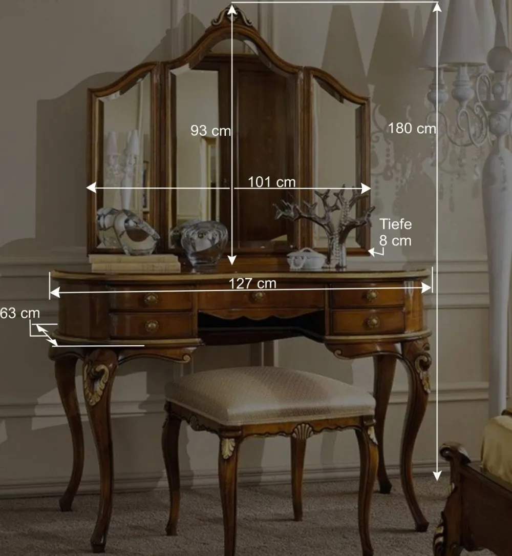 Wohnen Italienische Möbel|Schminktische*Frisiertisch & Hocker im Italienischen Stil - Carlenna (zweiteilig)