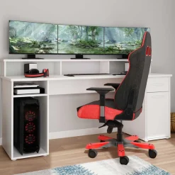 Wohnen Gaming PC Tisch in Weiß - 180x65 cm - Rotonda