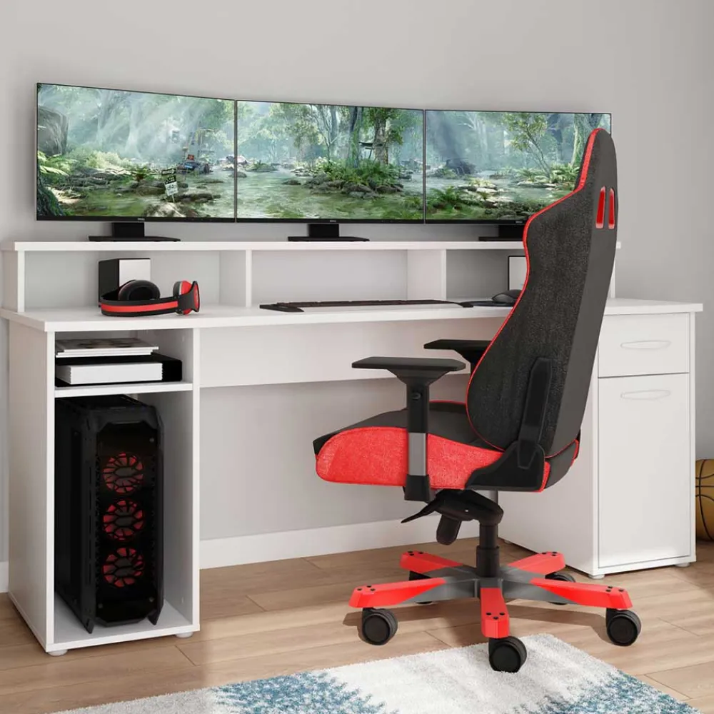 Wohnen Gaming PC Tisch in Weiß - 180x65 cm - Rotonda