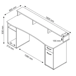 Wohnen Gaming PC Tisch in Weiß - 180x65 cm - Rotonda