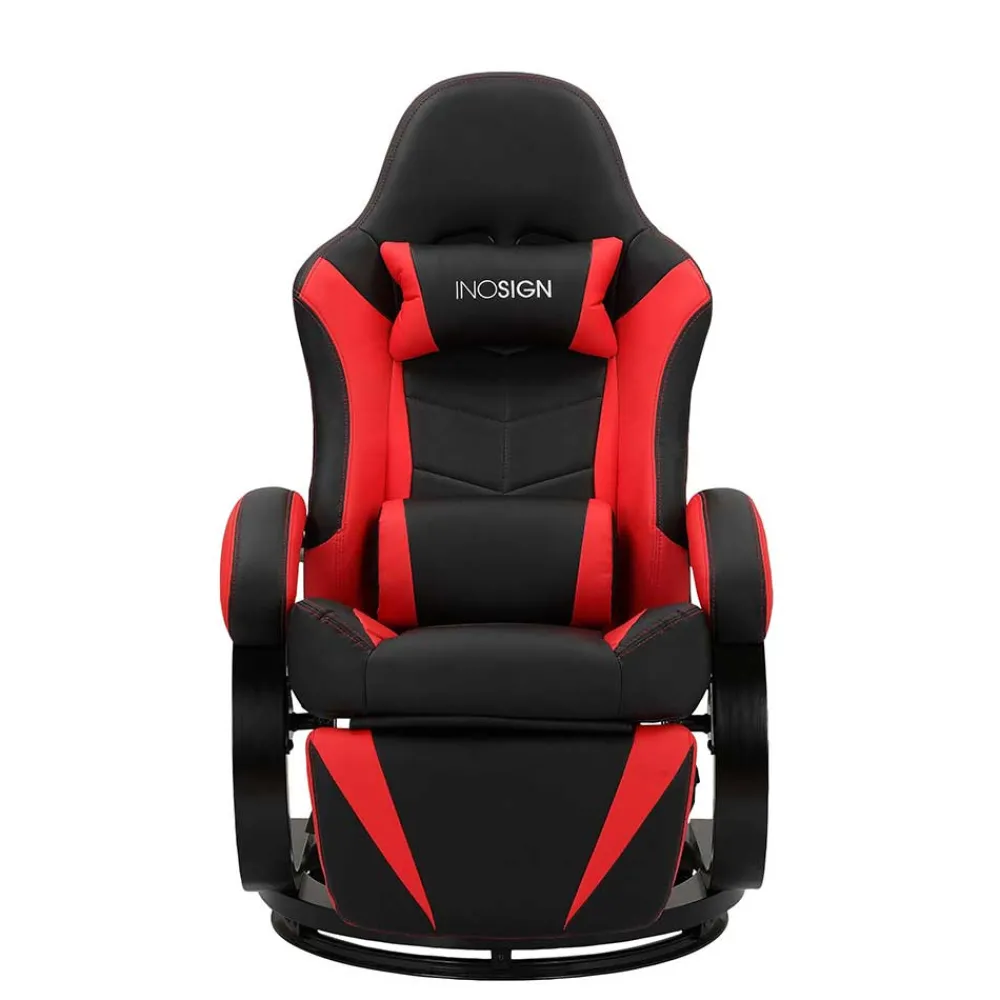 Wohnen Gaming Stuhl mit Ringgestell in Schwarz mit Rot - Crentin