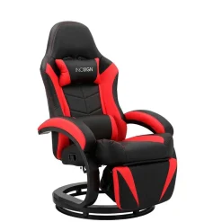 Wohnen Gaming Stuhl mit Ringgestell in Schwarz mit Rot - Crentin