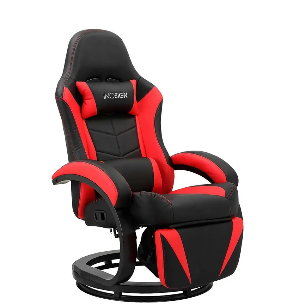 Wohnen Gaming Stuhl mit Ringgestell in Schwarz mit Rot - Crentin