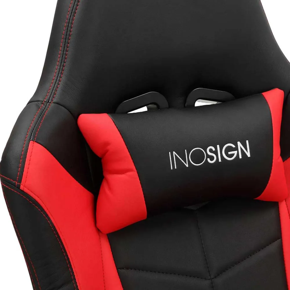 Wohnen Gaming Stuhl mit Ringgestell in Schwarz mit Rot - Crentin