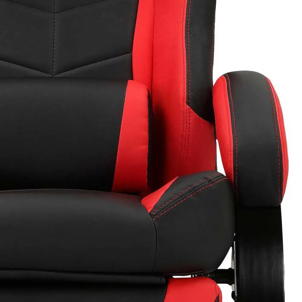 Wohnen Gaming Stuhl mit Ringgestell in Schwarz mit Rot - Crentin