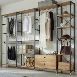 Wohnen Garderobe Regal mit 7 Fächern & 4 Stangen - Alis