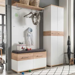 Wohnen Garderoben Set in Weiß & Eiche - Vicanossa (dreiteilig)