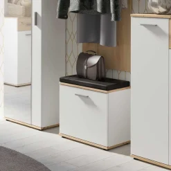 Wohnen Garderobenbank in Weiß mit Wildeiche Dekor - Yumagno