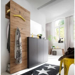 Wohnen Diele Komplett|Garderoben*Garderobenkombination Coriga in Eiche Dekor Anthrazit (dreiteilig)