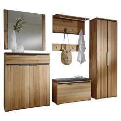 Wohnen Garderobenkombination Leyrina aus Kernbuche Massivholz (sechsteilig)