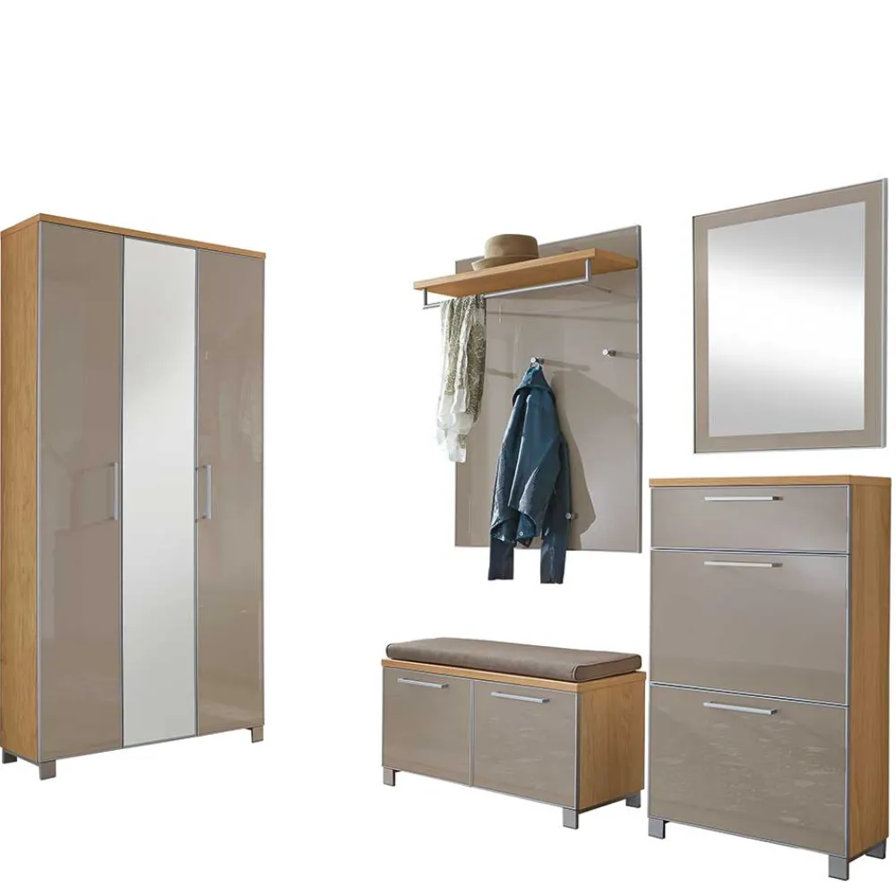 Wohnen Garderobenmöbel Set Diecca in Taupe Glas beschichtet (fünfteilig)