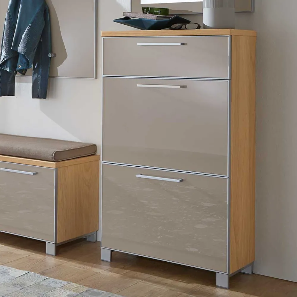 Wohnen Garderobenmöbel Set Diecca in Taupe Glas beschichtet (fünfteilig)