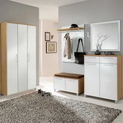 Wohnen Garderoben|Garderoben*Garderobenmöbel Set Wynoca in Weiß Glas beschichtet (fünfteilig)