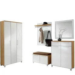 Wohnen Garderoben|Garderoben*Garderobenmöbel Set Wynoca in Weiß Glas beschichtet (fünfteilig)