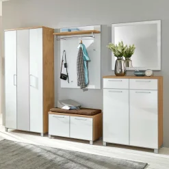 Wohnen Garderoben|Garderoben*Garderobenmöbel Set Wynoca in Weiß Glas beschichtet (fünfteilig)