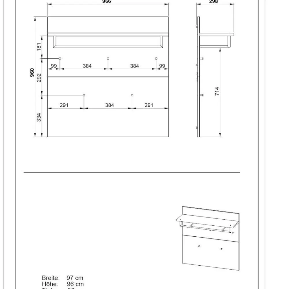 Wohnen Garderobenpaneel in Weiß mit Glasbeschichtung - Kofi
