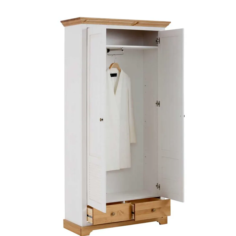 Wohnen Weiße Möbel|Naturholzmöbel*Garderobenschrank im Landhausstil zweifarbig - Axdonira
