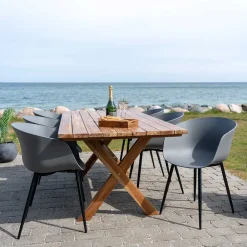 Wohnen Schwarze Möbel|Balkonmöbel*Garten Essgruppe mit Holztisch - Waronka (siebenteilig)