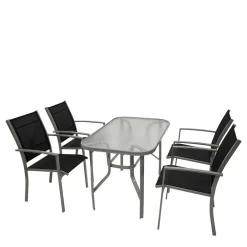 Wohnen Glasmöbel|Balkonmöbel*Garten Glastisch & Armlehnstühle - Anota (fünfteilig)