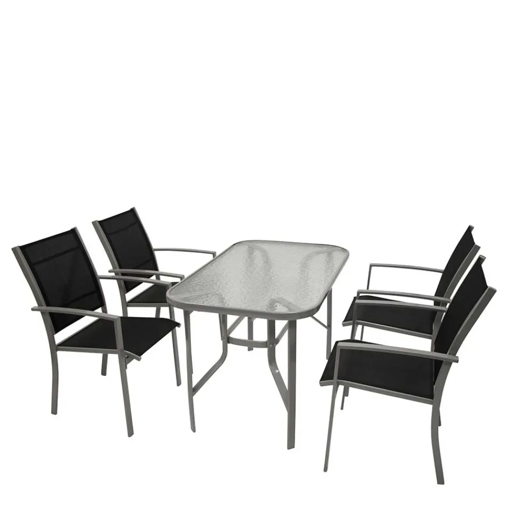 Wohnen Glasmöbel|Balkonmöbel*Garten Glastisch & Armlehnstühle - Anota (fünfteilig)