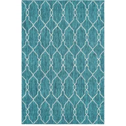 Wohnen Garten Teppich in Petrol Blau & Creme - Trojar