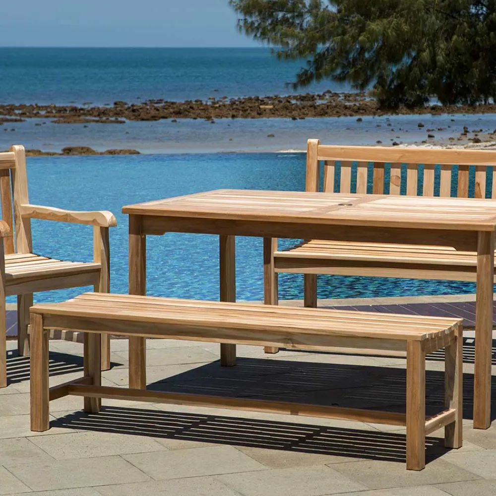 Wohnen Gartenbank ohne Rückenlehne aus Teak Massivholz - Klahuma