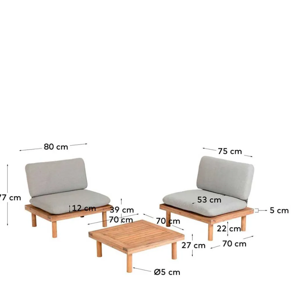 Wohnen Gartenmöbel Kombi aus Akazie - Lacruna (dreiteilig)
