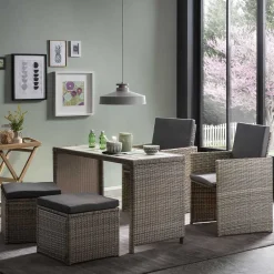 Wohnen Rattanmöbel|Balkonmöbel*Gartentisch Gruppe aus Polyrattan - Hongkong (fünfteilig)