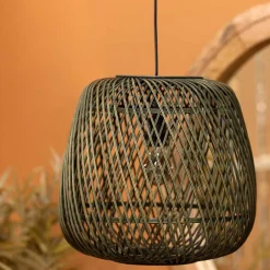 Wohnen Rattanmöbel|Lampen & Leuchten*Geflecht Hängeleuchte in Oliv Grün - Enzuena (2er Set)