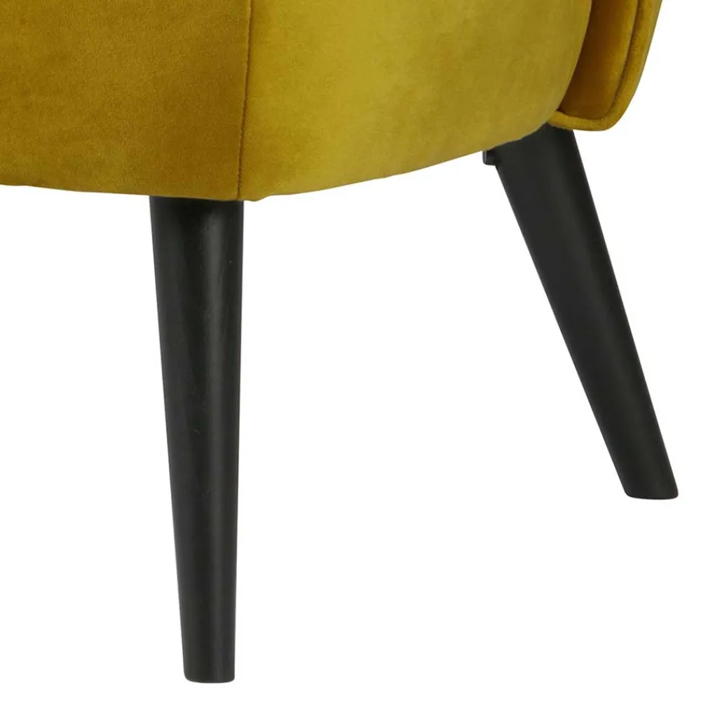 Wohnen Gelbes Samt Sofa Mid Century Ramia mit Holzbeinen in Schwarz
