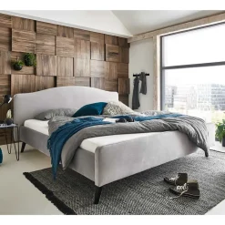 Wohnen Betten|Betten*Gemütliches Velours Bett in Hellgrau - Colinax