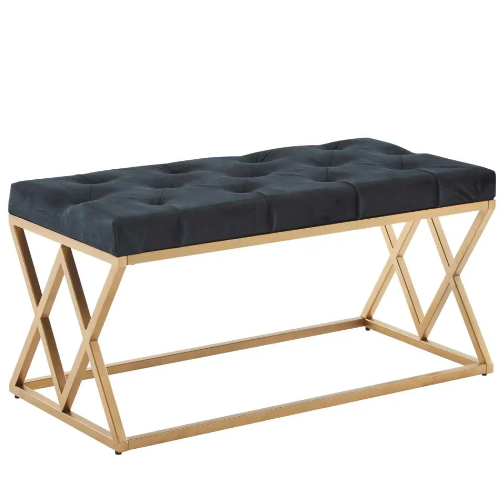 Wohnen Gepolsterte Sitzbank in Schwarz Samt - Didesco