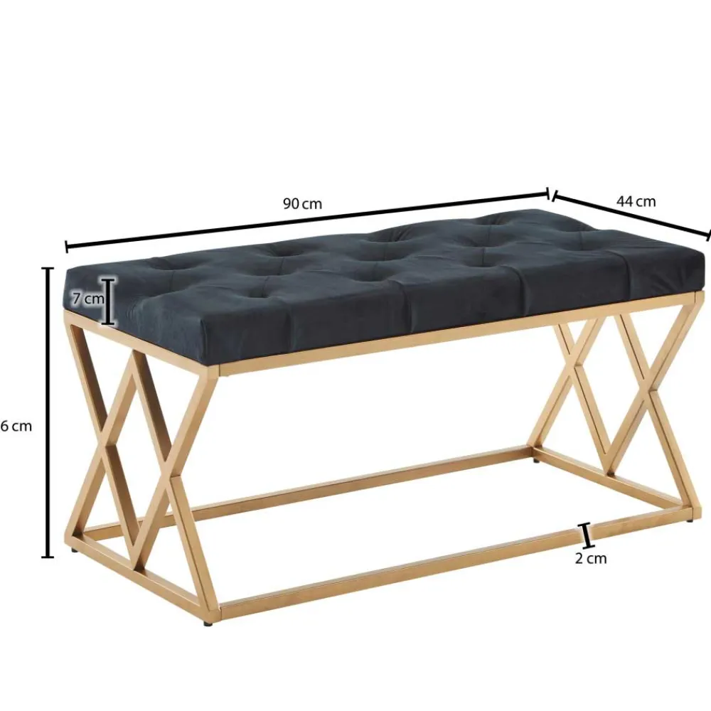 Wohnen Gepolsterte Sitzbank in Schwarz Samt - Didesco