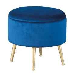 Wohnen Retro Möbel|Hocker*Gepolsterter Hocker in Blau & Gold - Chasmarin