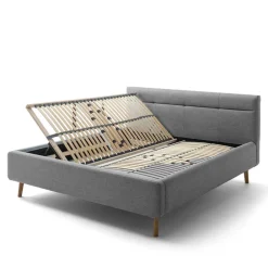 Wohnen Skandinavische Möbel|Jugendbetten*Gepolstertes Stauraumbett in Grau Stoff - Puni