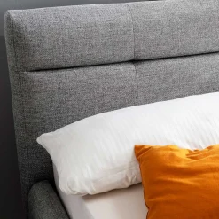 Wohnen Skandinavische Möbel|Jugendbetten*Gepolstertes Stauraumbett in Grau Stoff - Puni