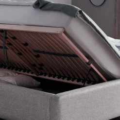 Wohnen Skandinavische Möbel|Jugendbetten*Gepolstertes Stauraumbett in Grau Stoff - Puni