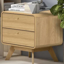 Wohnen Gerundete Nachtkommode in Eiche Optik - Irons