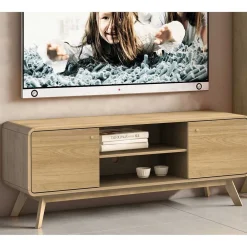 Wohnen Gerundetes Lowboard in Eiche Optik - Alcuam