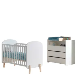 Kinder Wohnen Gitterbett und Wickelkommode Set - Mauricia (zweiteilig)