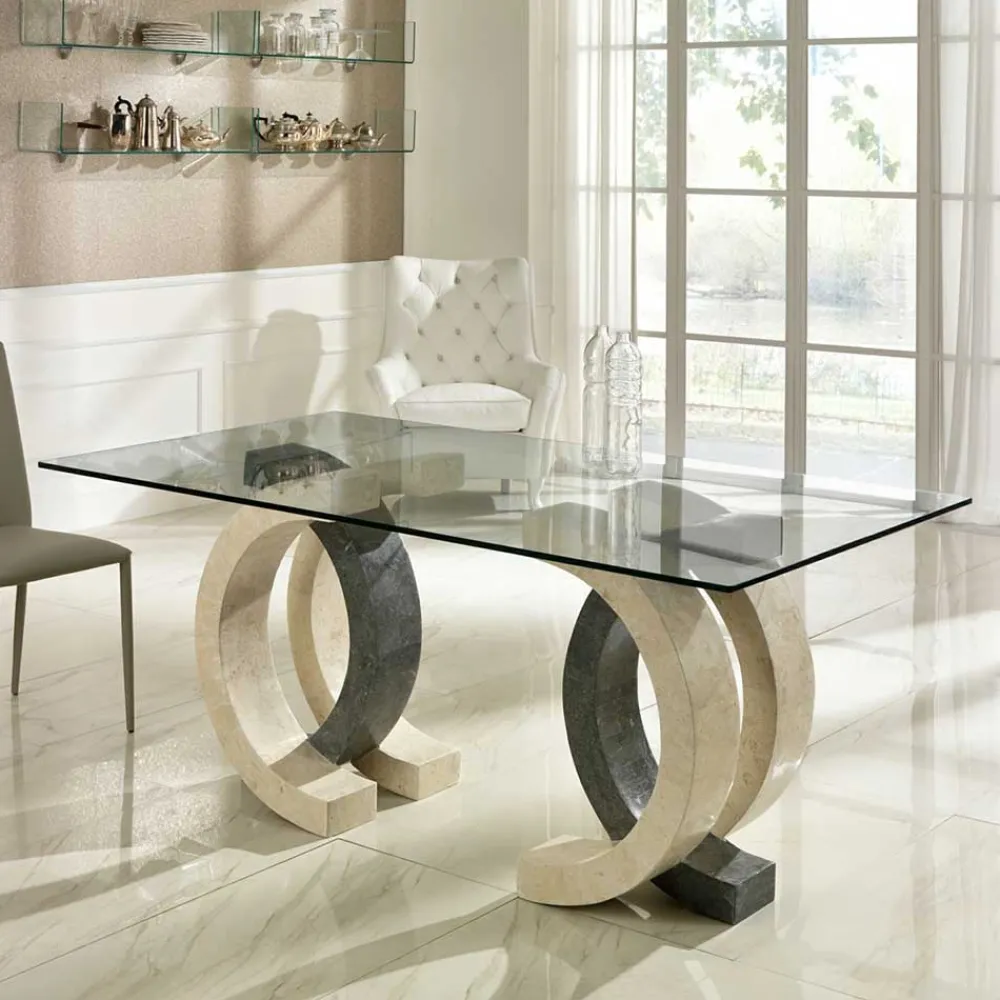 Wohnen Küchentische*Glas Esstisch Tiber mit Stein