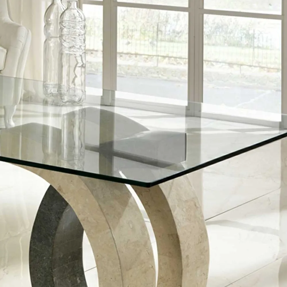 Wohnen Küchentische*Glas Esstisch Tiber mit Stein