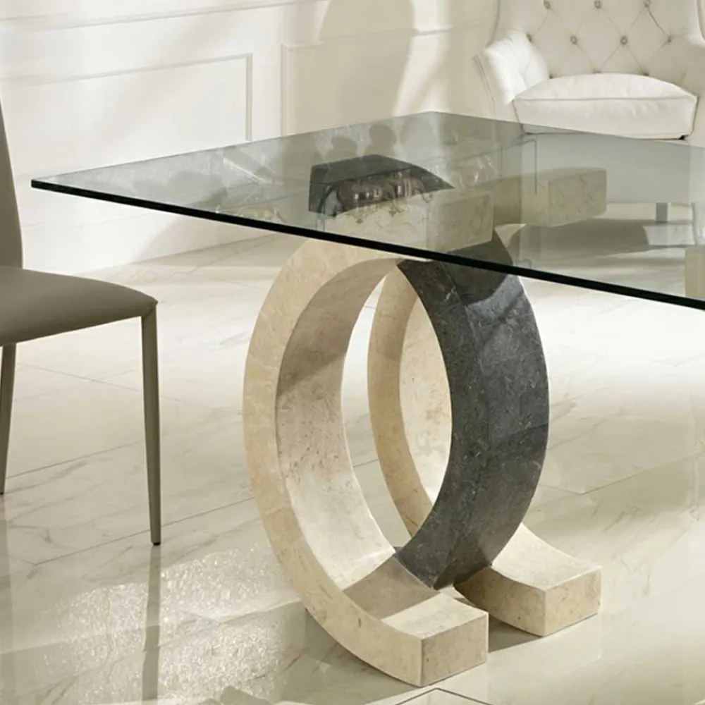 Wohnen Küchentische*Glas Esstisch Tiber mit Stein