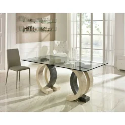 Wohnen Küchentische*Glas Esstisch Tiber mit Stein