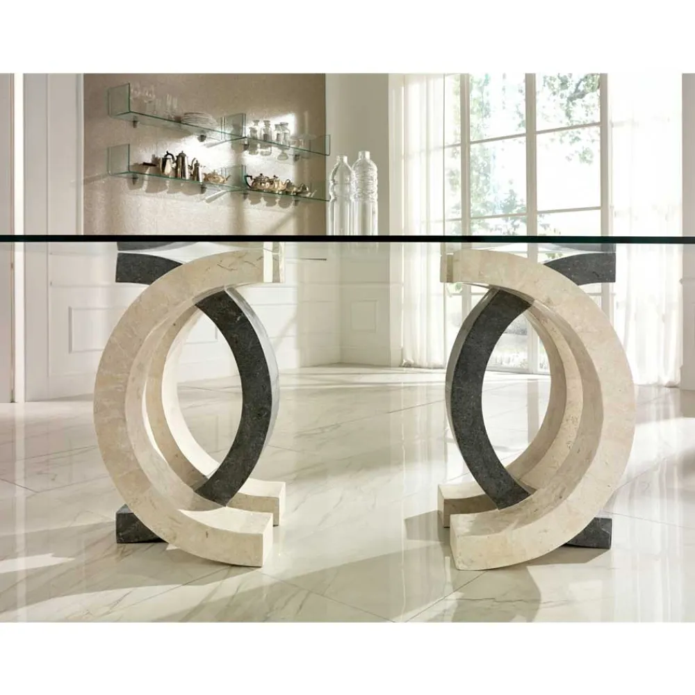 Wohnen Küchentische*Glas Esstisch Tiber mit Stein