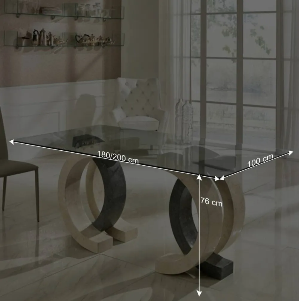 Wohnen Küchentische*Glas Esstisch Tiber mit Stein