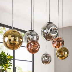 Wohnen Lampen & Leuchten*Glas Hängeleuchte in Gold & Altsilber & Kupfer - Donabella